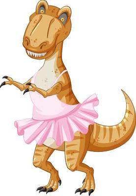 Tyrannosaurus rex dinosaur dancing ballet in cartoon style