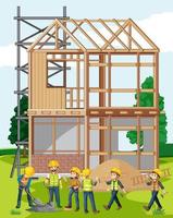 Building construction site with workers vector