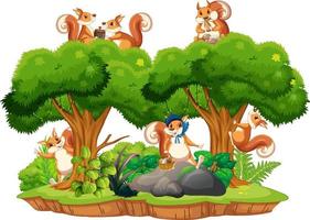 Scene with squirrels in forest vector