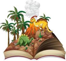 Opened book with various dinosaurs cartoon vector