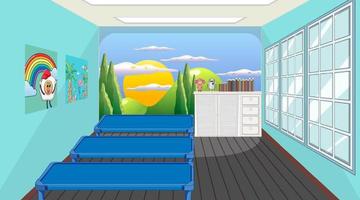 dormitorio infantil con muchos muebles vector