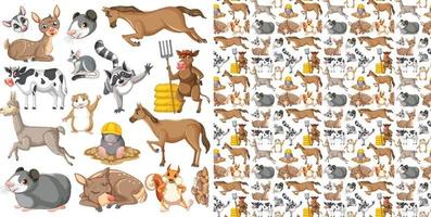 patrones sin fisuras con animales salvajes de dibujos animados vector