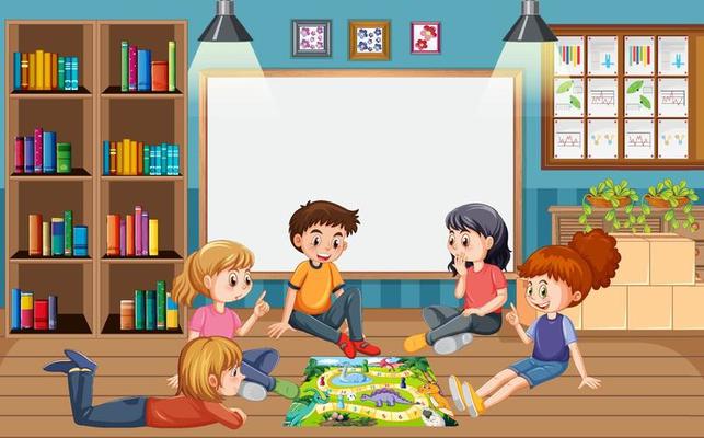 Jigsaw puzzle game with kids in park Royalty Free Vector