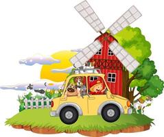 Road trip concept with domestic animals in a car vector