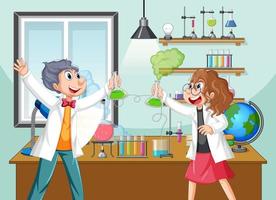 Classroom scene with scientist doing experiment vector