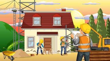 Building construction site with workers vector