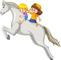 A scene of girl and friend riding on a horse  on white background vector