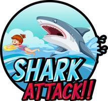 A Marine logo with big blue shark and Shark attack text vector