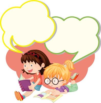 Speech bubble template with kids reading book