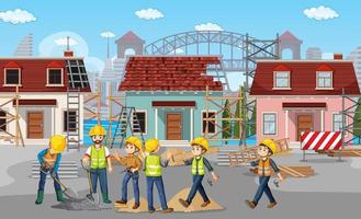 Building construction site with workers vector