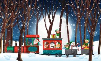 Santa riding on the train in winter vector