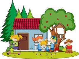 A simple house with kids  in nature background vector