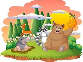 Isolated scene with different cute animals vector