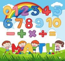 Counting number 0 to 9 and math symbols for kids vector