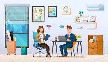 Businessman and businesswoman discussing a business strategy in office illustration vector