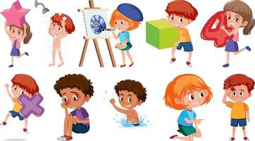 Set of children doing different activities on white background vector