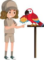 Zookeeper training parrot on stick