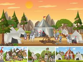 Set of different scene medieval vector