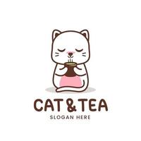 cute cat and tea logo vector