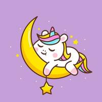 cute little  unicorn sleeping in the moon vector