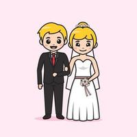 Cute bride and groom couple cartoon character vector