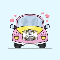 cute married car with flowers vector