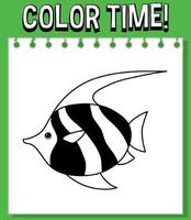 Worksheets template with color time text and fish outline vector