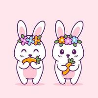 cute rabbit bring carrot with flower vector