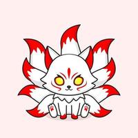 cute white nine tailed fox mascot vector