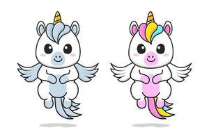 cute little unicorn and pegasus flying vector