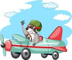 Cute raccoon flying airplane vector