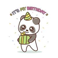 cute little panda with birthday present vector