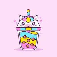 cute bubble tea with head unicorn lid vector