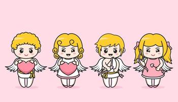 cute boy and girl wears cupid costume vector
