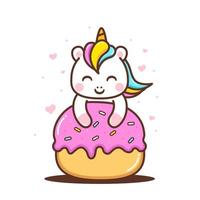 pequeño unicornio lindo con donut lindo vector