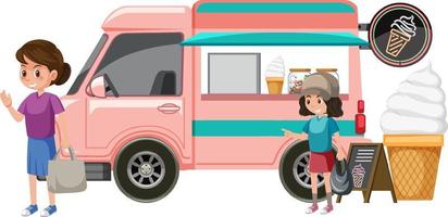 Customers waiting at the icecream truck vector