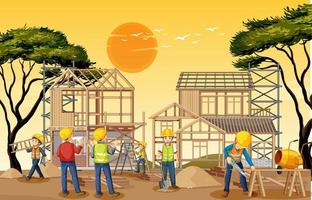 Building construction site with workers vector