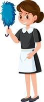 Housekeeper with duster in one hand vector