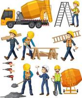 Set of construction site objects and workers vector