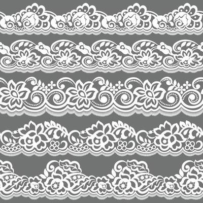 Set of white lace borders isolated on gray background