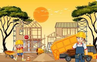 Building construction site and workers vector