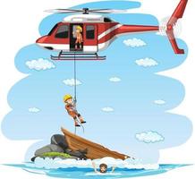 Island scene with rescue in cartoon style vector