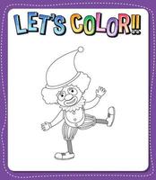 Worksheets template with lets color text and clown outline vector