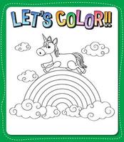 Worksheets template with color time text and Unicorn outline vector