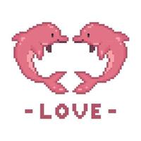 Pink Dolphin couple pixel vector illustration