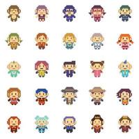 Colección de ilustradores de vectores de personas de personajes de píxeles de 8 bits