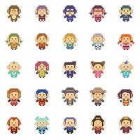 8 bit pixel Character people vector illustrator colection