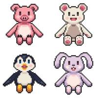 Cute animal doll collection 8 bit pixelated illustration vector
