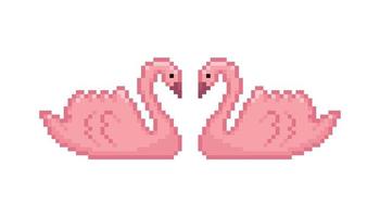 Pink swan couple pixel vector illustration
