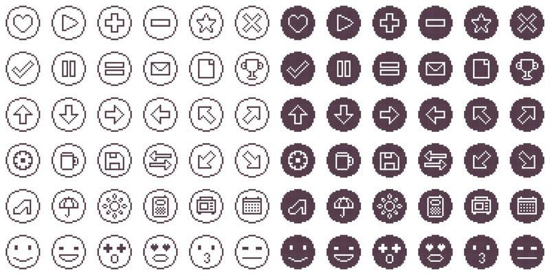 8 bits pixelated style icons set illustration vector